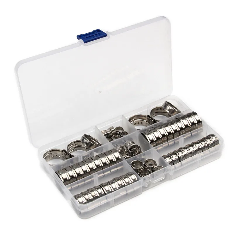 Urlwall 80PCS 304 stainless steel single ear hose clamp assortment kit 5.8-23.5mm hose clamp set