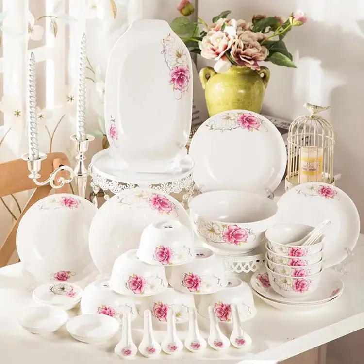 
European style flower pattern Bone China plate cup and saucer Dinner Set 