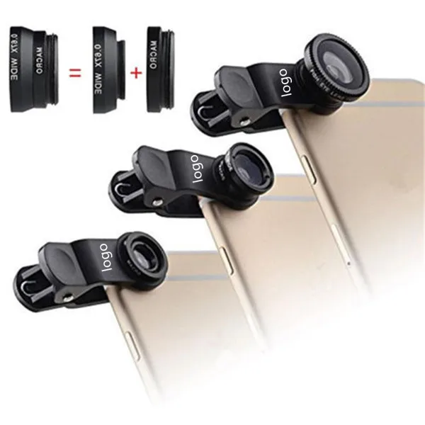 Universal Clip On Cell Phone Camera Lens 3 in 1 with 180 Degree Fish Eye Lens Wide Angle Macro Lens Kit