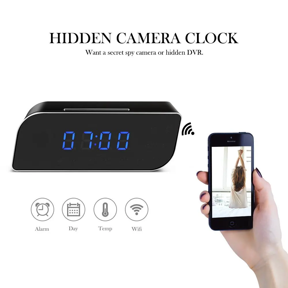 Digital Alarm Clock CCTV 1080p mini Spy camera wifi Clock Mini IP Camera Wifi desk clock hidden camera