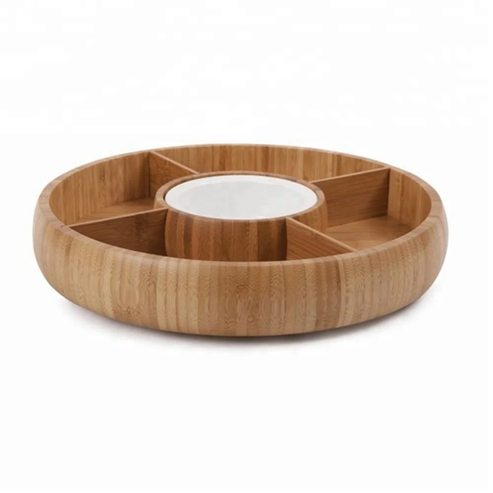Расширенная тарелка для хранения закусок, Бамбуковая разделительная тарелка для хранения закусок