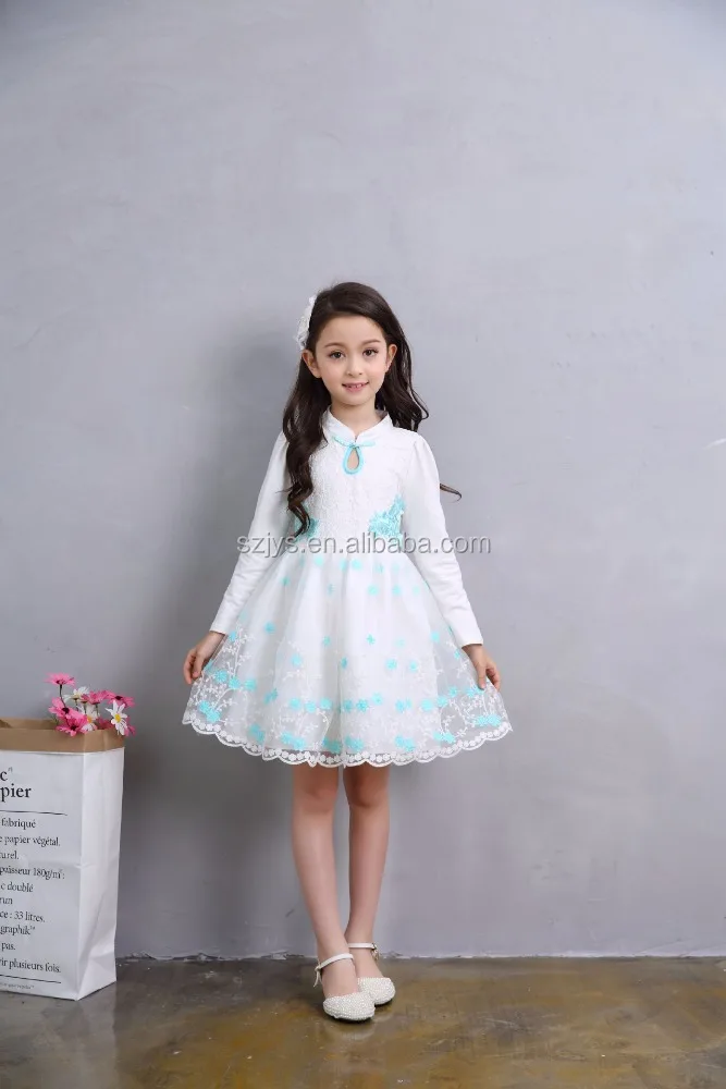New design Chinese style long sleeve flower girl dress