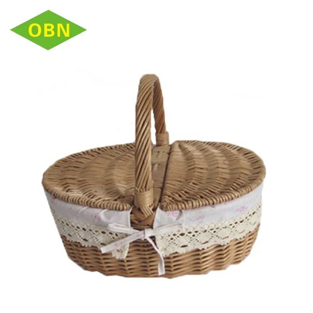 Оптовая продажа, дешевая плетеная корзина для фруктов и еды, пустая ивовая Мини Корзина для пикника с крышкой
