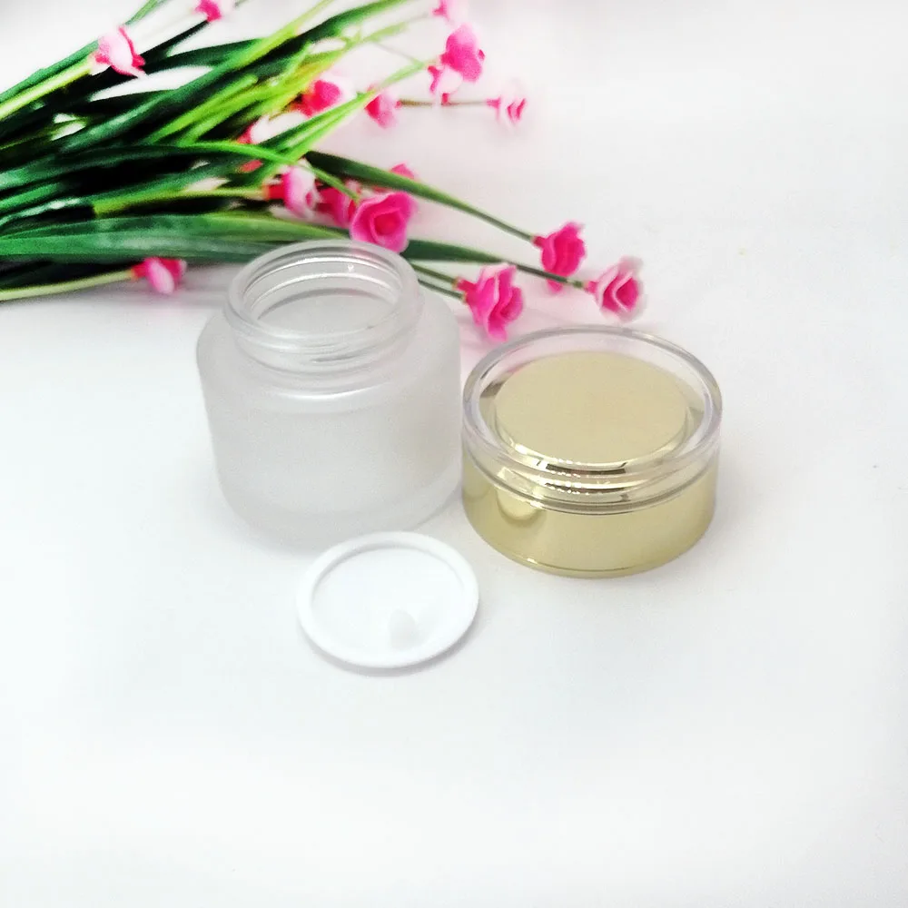 50g glass frosting cream empty bottle with acrylic gold lid Cosmetic glass jar Skin care packaging container
