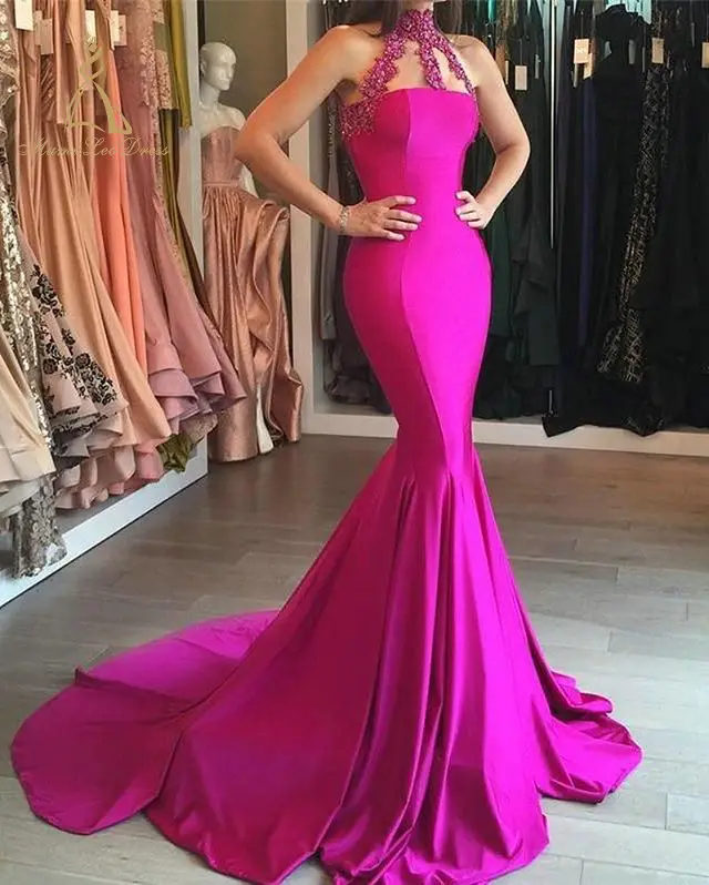 
Vestido De Fiesta Trumpet Style Slim Party Wear Night Prom Hot Pink Woman Stretch Jersey Evening Dress 