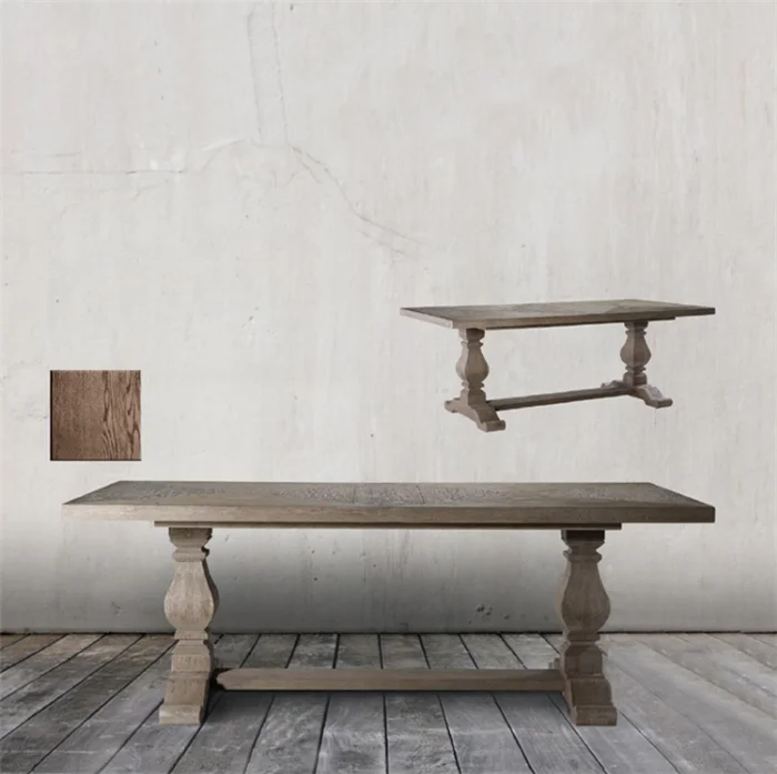 
Длинный квадратный обеденный стол из массива древесины дуба в американском стиле 