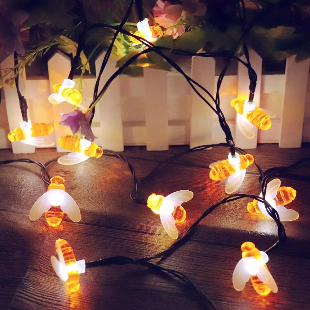 Solar Powered Outdoor indoor Waterproof birthday Christmas party decoration LED simulation honey bees garden Solar string lights