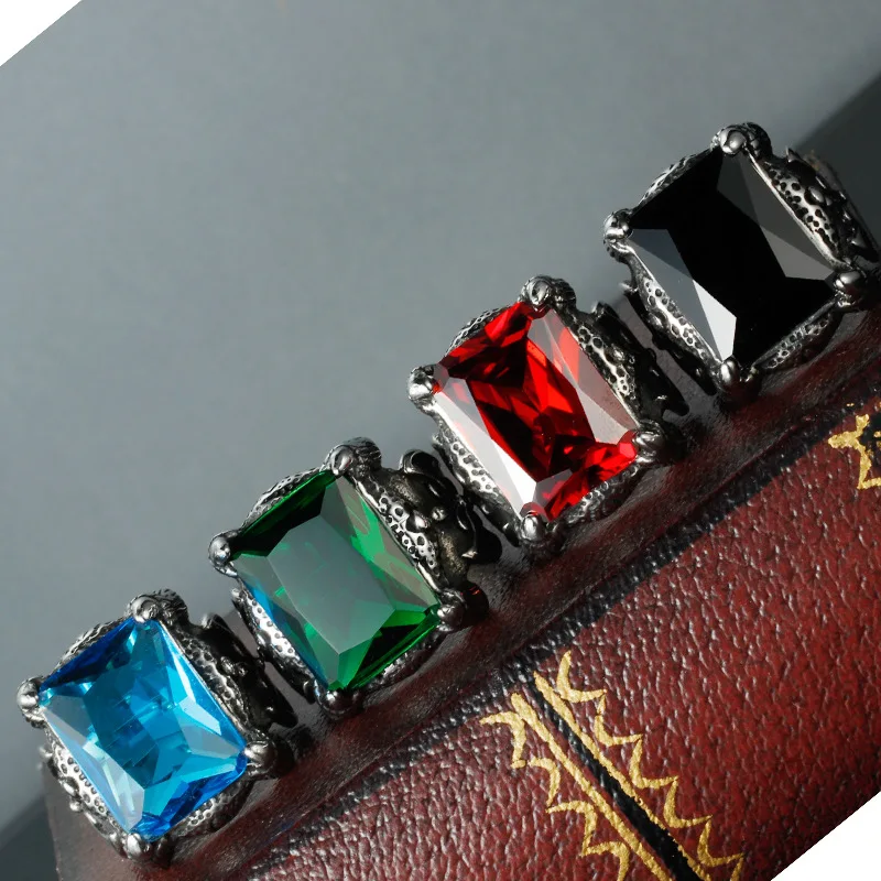 Vintage Engraved Stainless Steel Big Stone Ring Designs For Men
