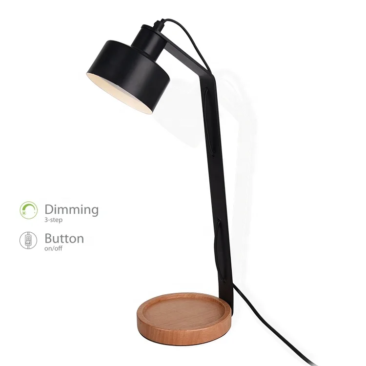 On/off Button Wooden Table Lamp, 3-step Dimming European Desk Lamps, Fashion Desk Lamp Wood