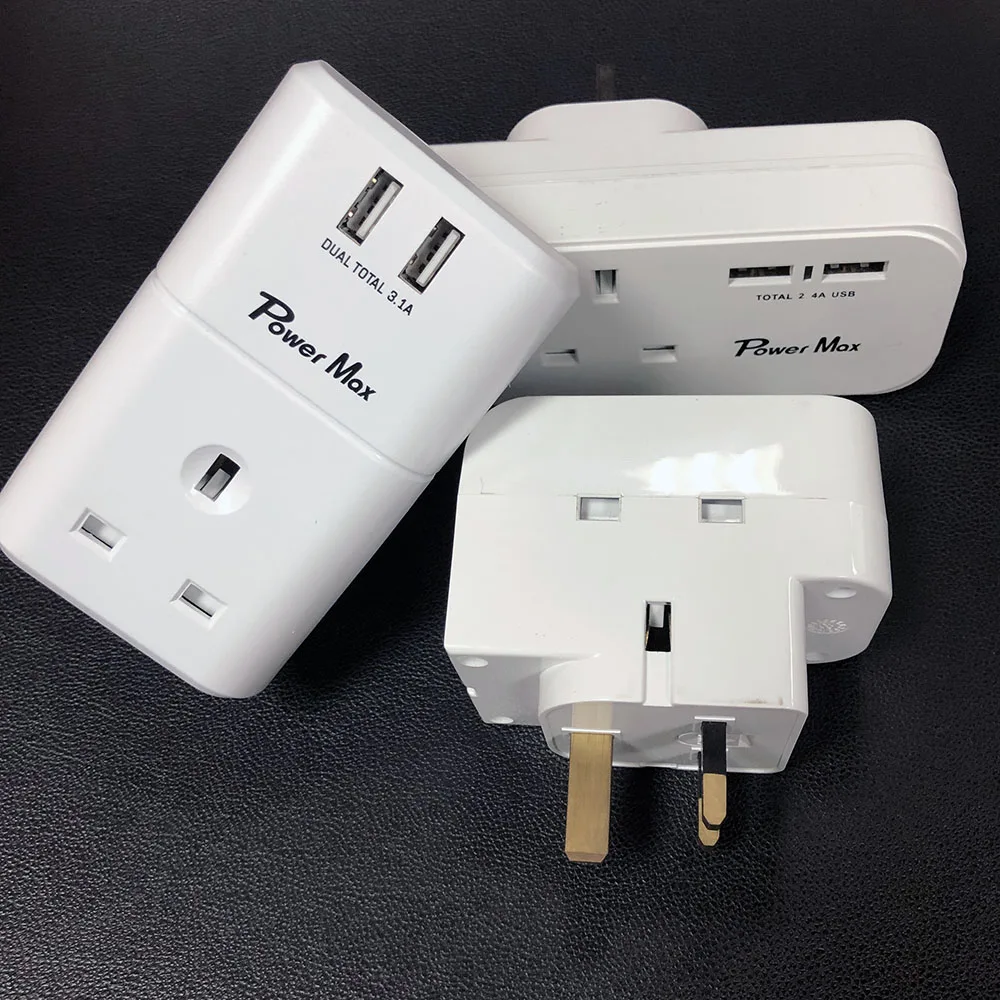 UK ADAPTER WITH USB SURGE PROTECTOR AC Travel Power Plug Converter 3 Pin UK Plug Adapter with Fuse