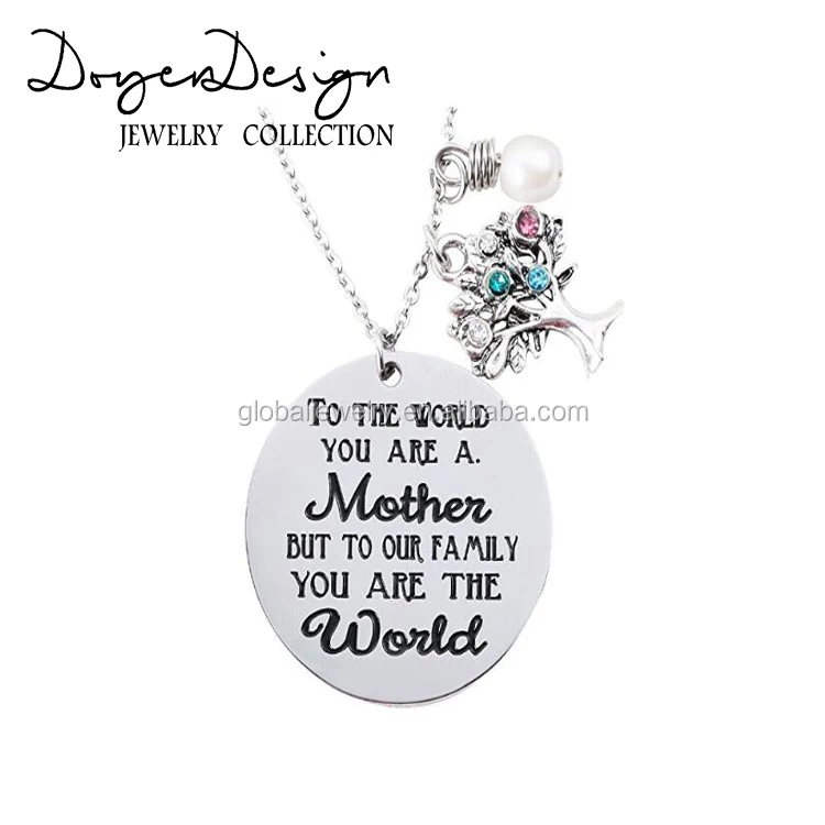 
My Family Tree Charms Necklace Crystal Necklace Mother Gifts Pendant 
