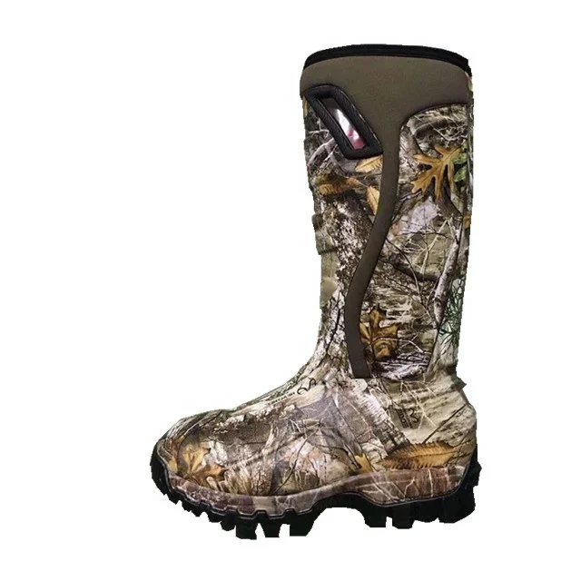 Warmed Mens Camo Hunting Fishing Rain Rubber Boots Khaki