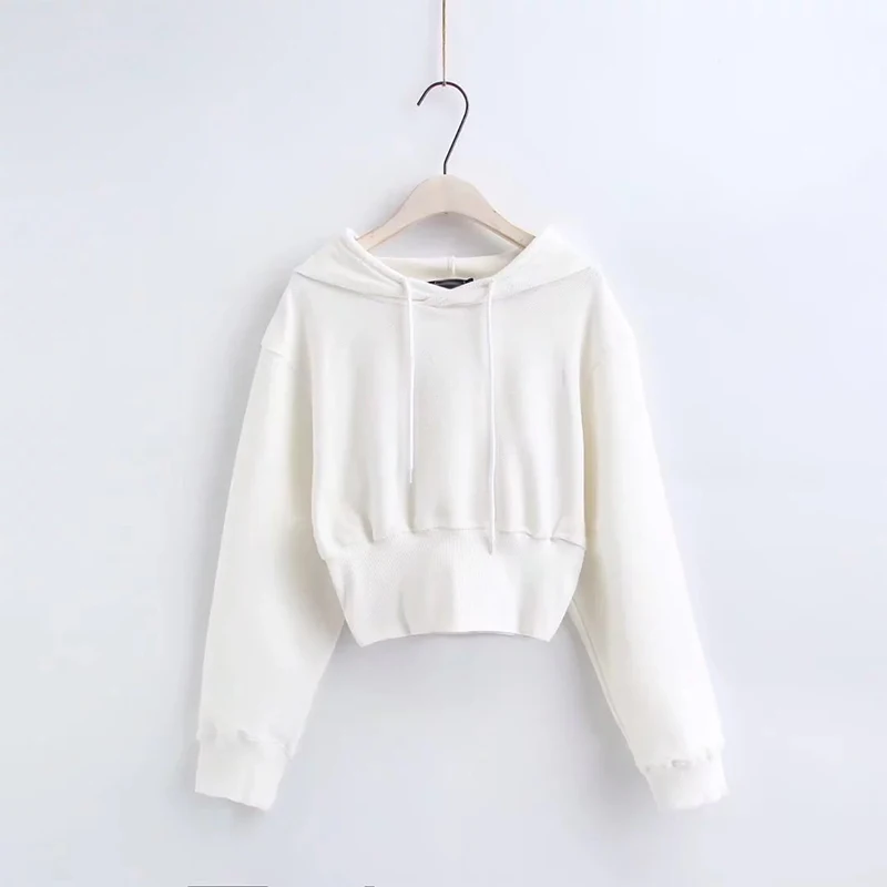
Custom Women Fleece Cropped Sweatshirt Long Sleeve Wide RIB Hem Crop Top Shirt Drawstring Pullover Hoodie 