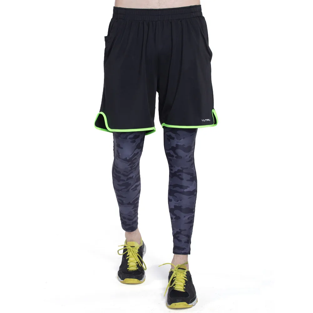 Wholesale Fake Two-piece Yoga Sports Gym Men Pants Running Tights For Men Compression Mens Fitness Leggings Running Tights