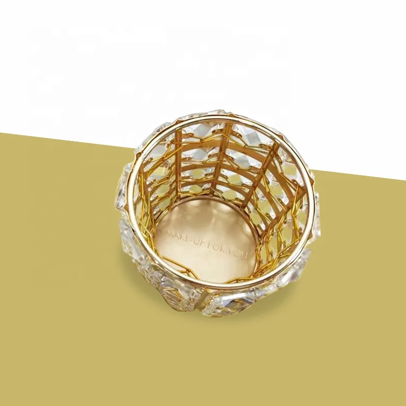 
New Christmas Gift Custom Cosmetic Make up brushes Storage Case Gold Crystal Makeup Brush Holder Cup 
