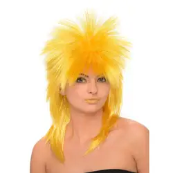 Adult 80s ROCKER WIG Diva Spiky Mullet Neon Orange Tinsel Wig