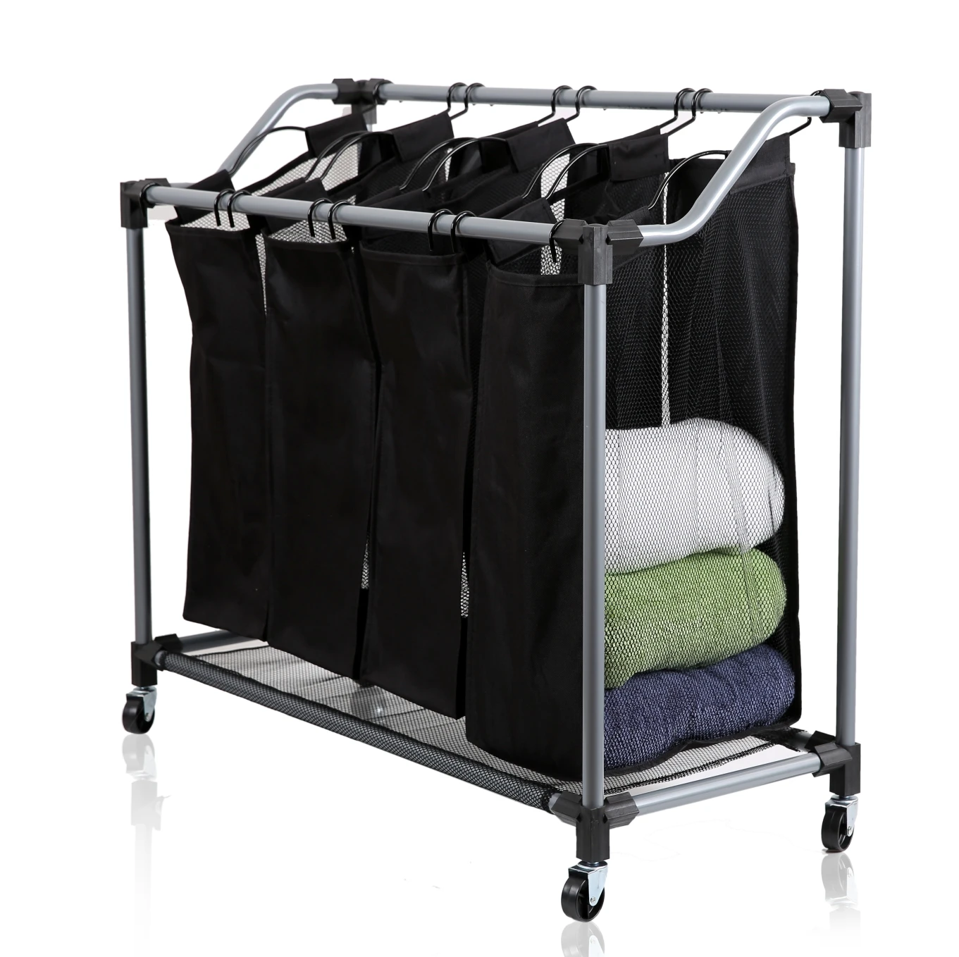 home rolling storage cart trolley metal wheeled folding laundry basket