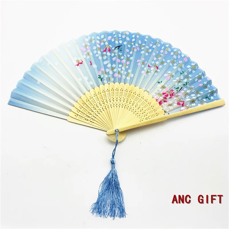 
Promotional Asian Bamboo Silk Souvenir Sublimation Custom Nylon Wooden Folding Hand Fan 