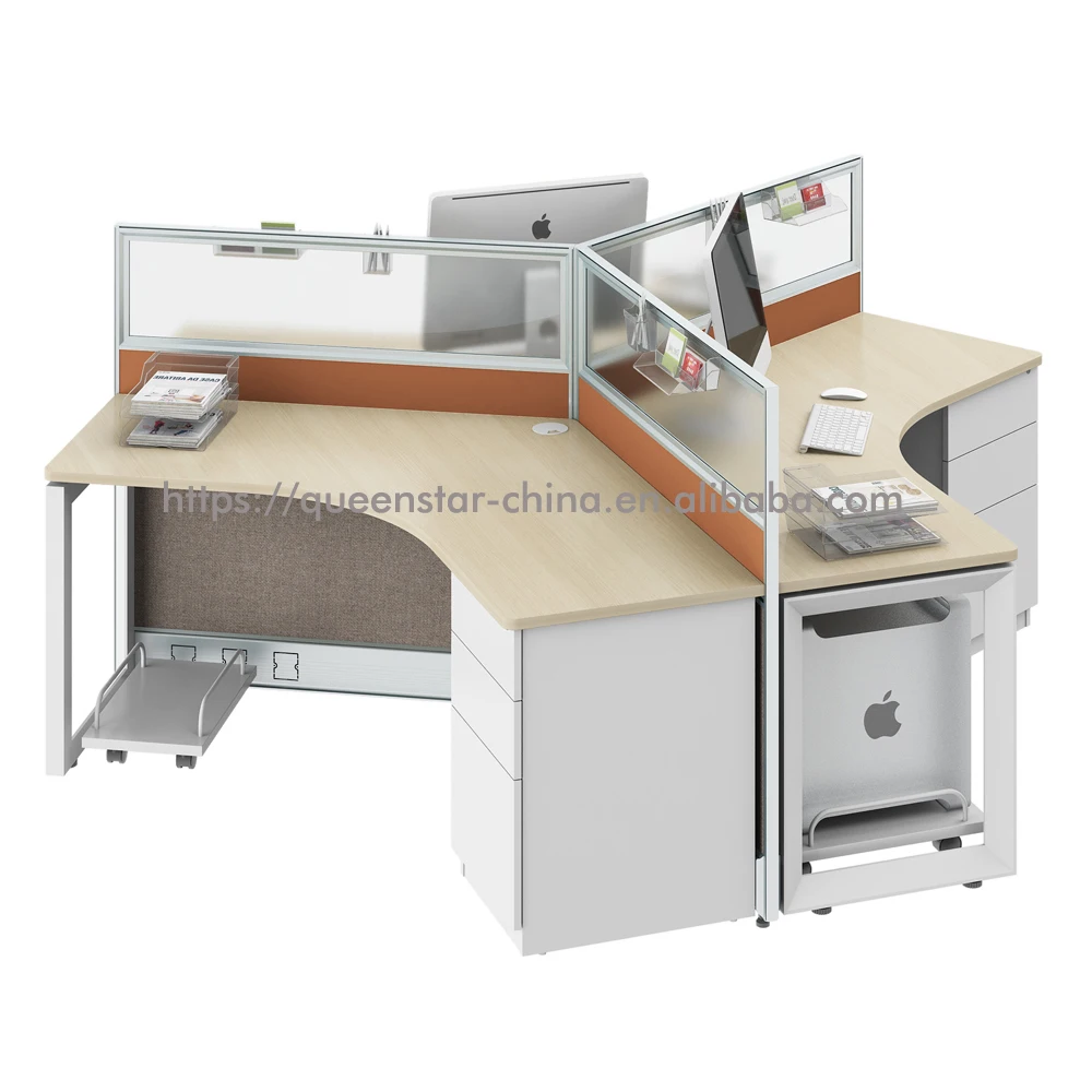 QS-OW03 120 degree 3 person linear modular office partition workstation cluster of 3 workstation