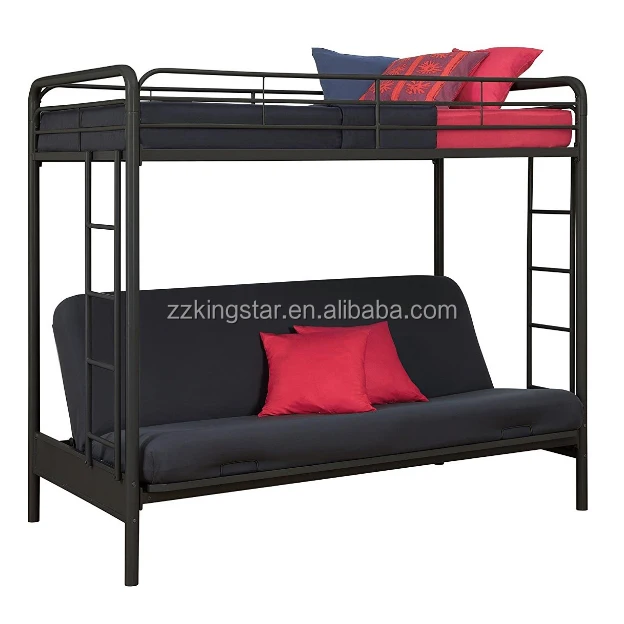 
Wholesale black twin over futon metal folding bunk bed childproof mechanism sofa bunk bed 