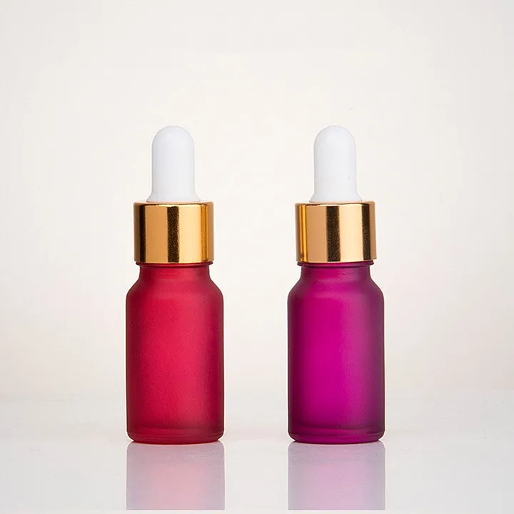 5ml 10ml 15ml small glass colored essential oil bottle with gold dropper cap, empty cosmetic cuticle oil bottle for sale