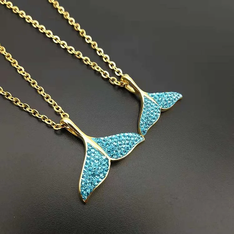 High Quality Blue Whale Tail Pendant Stainless Steel Fishtail Necklaces