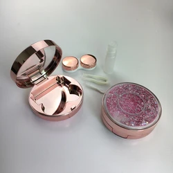 mirror styles luxury  quicksand bling style contact lenses case for contact lens accept LOGO printing A-8080