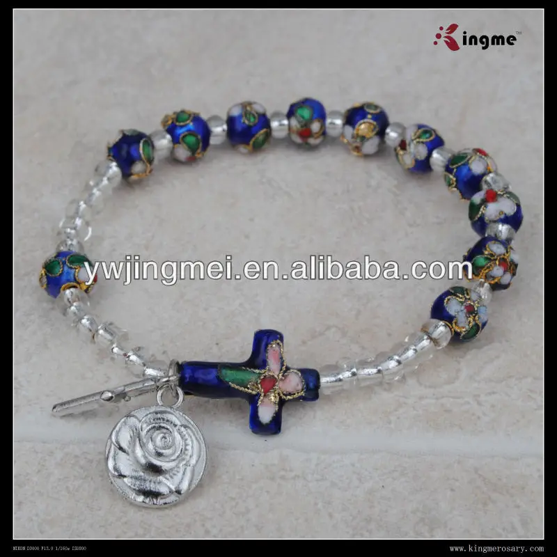 8mm Blue Cloisonne Catholic Rosary Bracelets Rosary Prayer