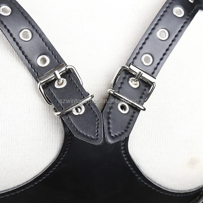 bdsm sexy black leather costume female bondage suit