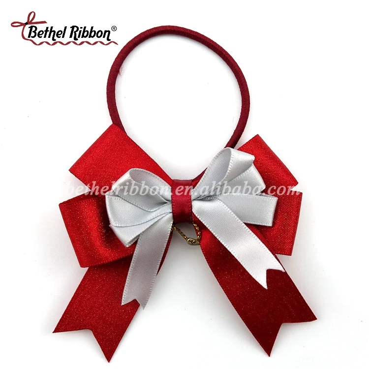 Custom decoration red ribbon bow with elastic loop