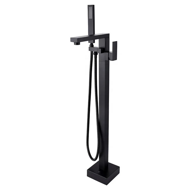 Freestanding Bath Faucet Spout Shower Floor Mount Shower set Mixer Valve 2 Function Matte Black Bathtub Mixer Faucet