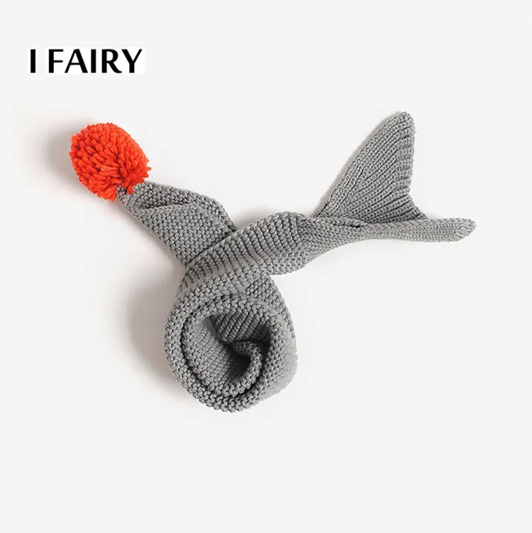 wholesale children scarves cute fishtail shape knitting pattern winter custom baby knitted scarf shawl