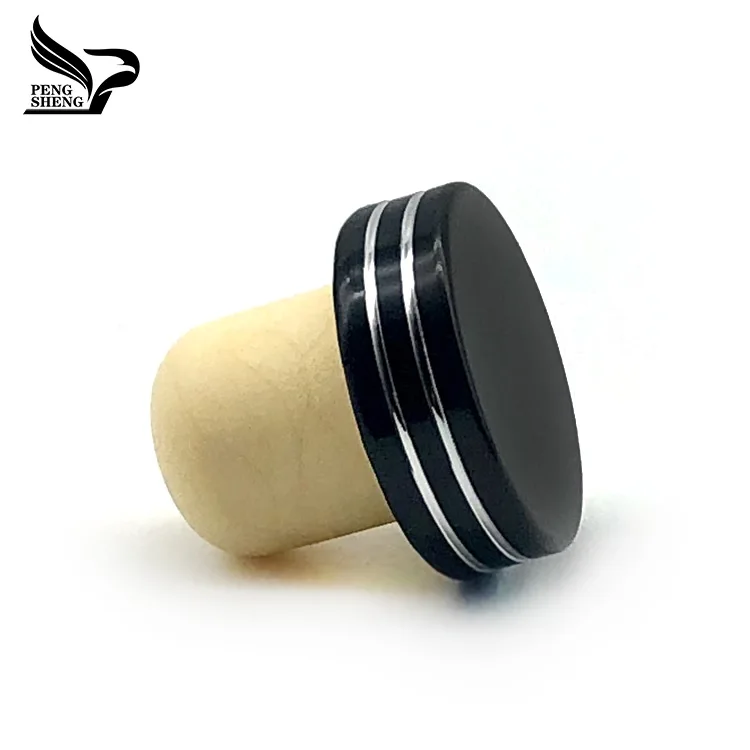 Reusable Red Wine Bottle Stopper Customized High Polymer Bottle Stopper with Aluminum Logo Customized Size Cap Black Accept