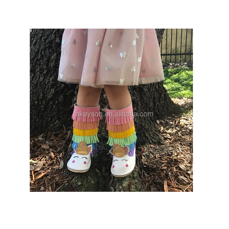 
Wholesale Custom Personalized Girls Unicorn Metallic Fringe Booties 