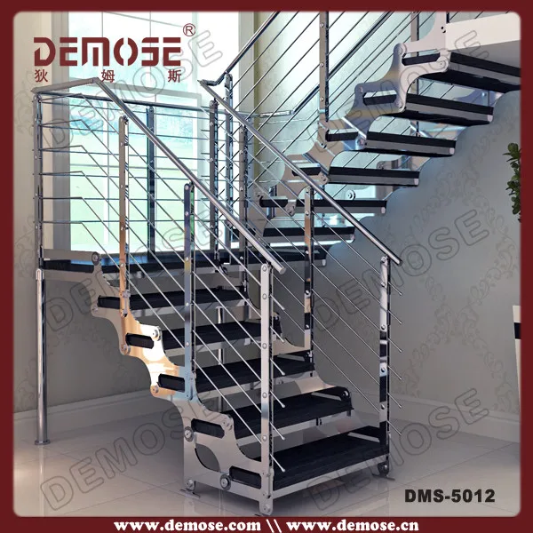 modern u-shaped wood staircase| steel structure staircase