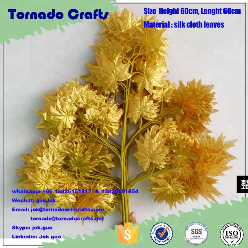 Tornado crafts 12pcs 60cm Length Artificial Silk Branch Gold Maple Tree Leaves For Wedding Party Home