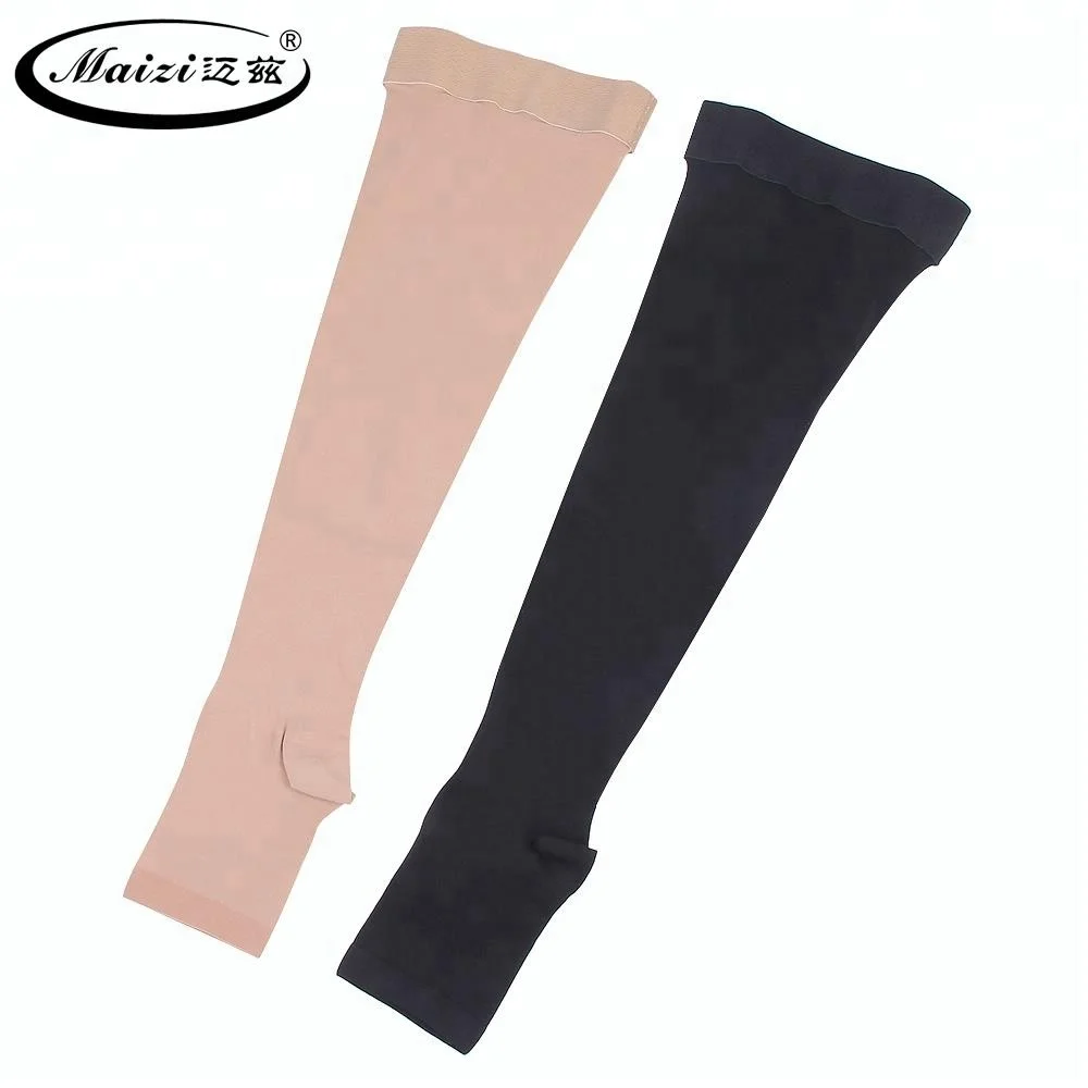 
Custom Medical grade Moderate 23-32 mmHg Unisex Open Toe Thigh High Compression Socks for Varicose Veins Graduated with Band 