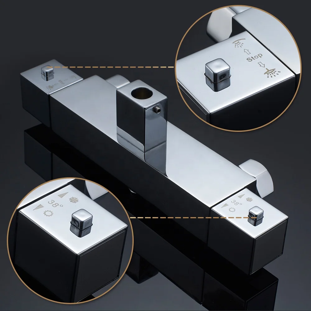 Набор для душа ROVATE, квадратная Душевая система с термостатом для ванной комнаты, многофункциональный настенный кран из латуни