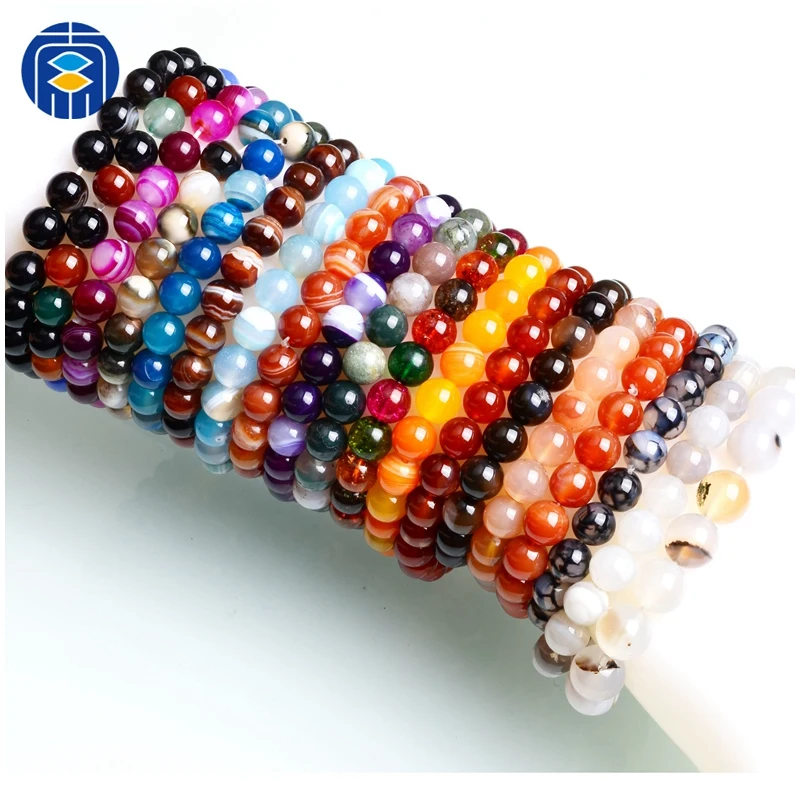
Wholesale Handmade Colorful Smooth Round Gemstone Bead Bracelet 