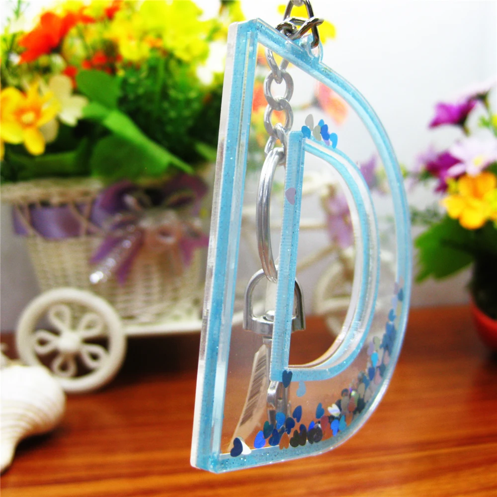 Free Sample Heart Letter Custom Acrylic Keychain Glitter Keychain Charms