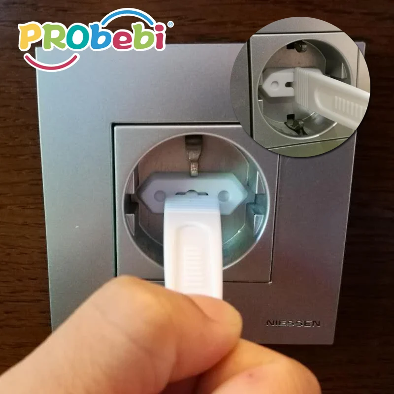 Plastic two pin plug protector with key for children proof