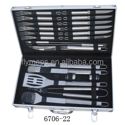22Pcs Heavy Duty Barbecue Grilling Accessories Stainless Steel Bbq Utensils Grill Tool Set  with Aluminum Case