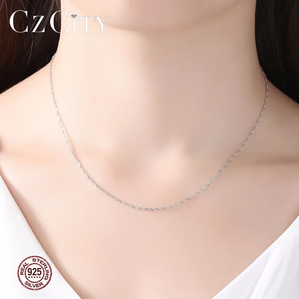 CZCITY Wholesale New Fashion 925 Silver Crude Or Fine Rhombus Shaped Chain Necklace For Women & Men Party Gift Jewelry