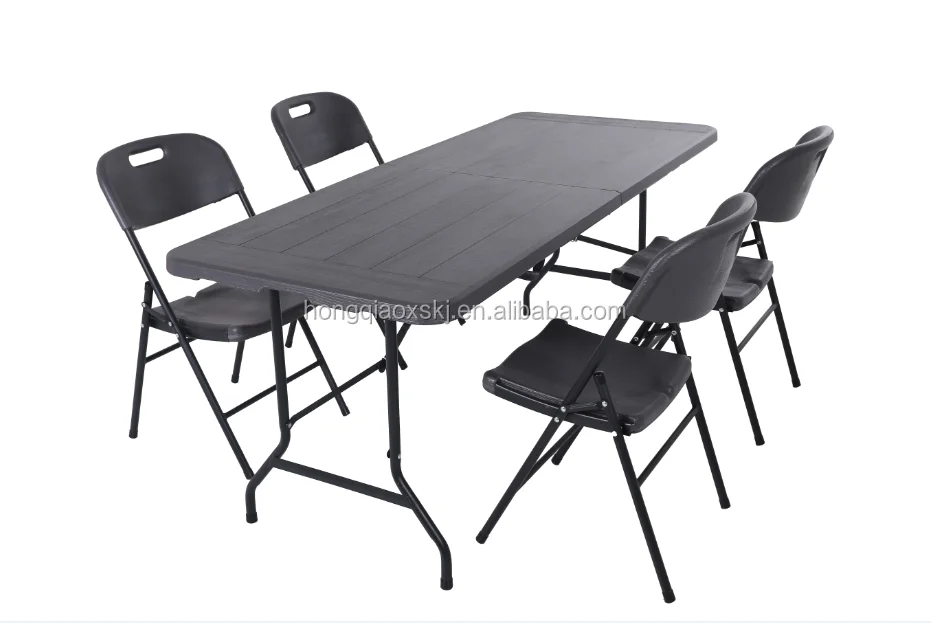 6FT rectangular plastic outdoor folding table,wooden style top folding in half table
