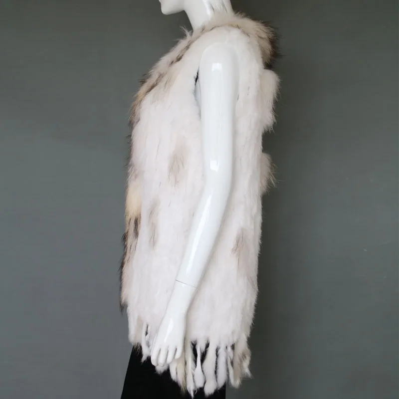 
Long pattern handmade rabbit fur waistcoat with raccoon fur winter vest products 