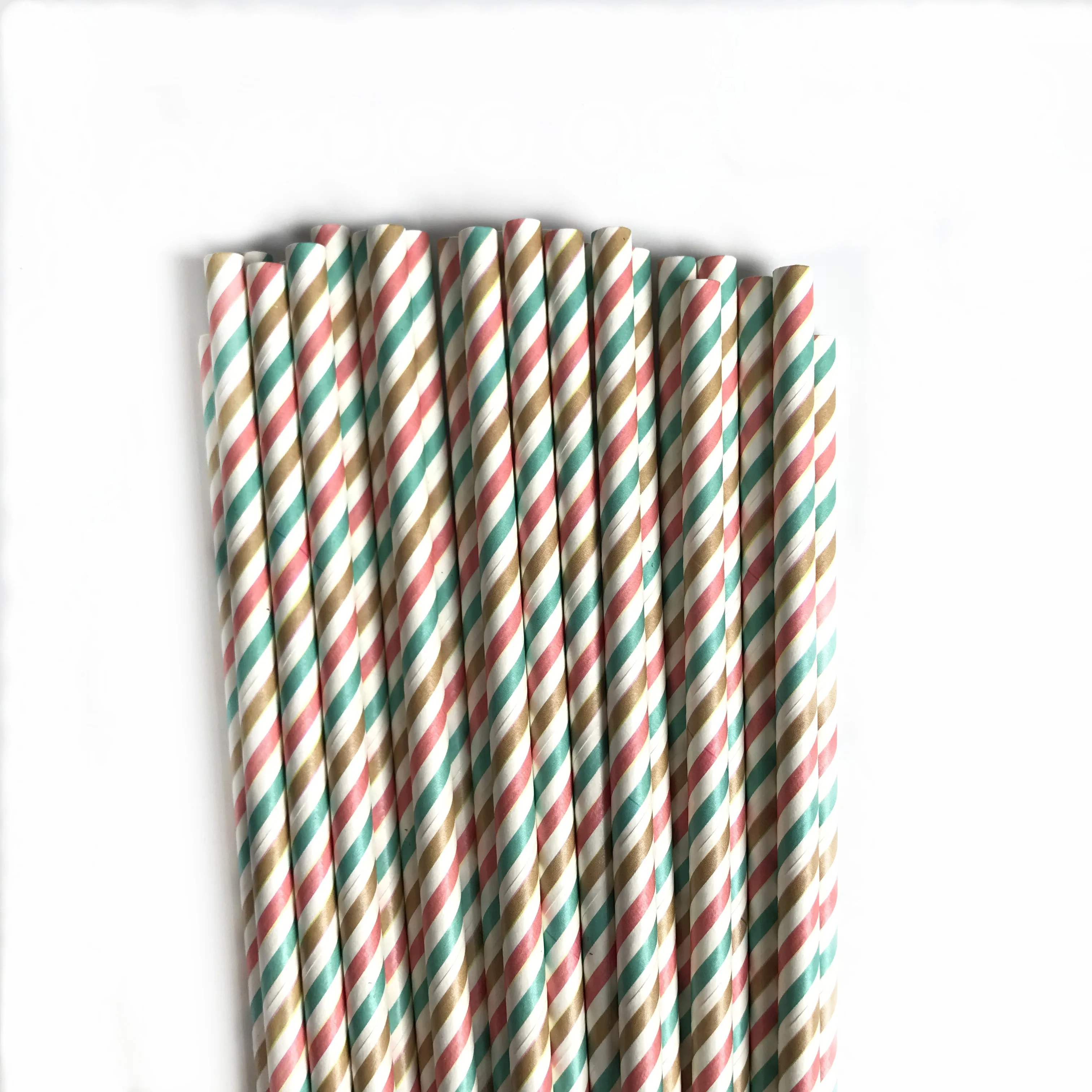Customized Colorful Stripes Thickened Paper Wrapped Straws Party Bar Drinking Straw Bulk Packaging