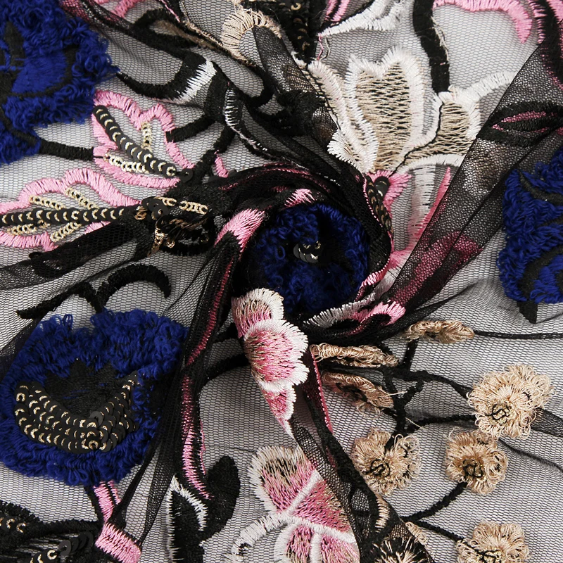 Manufacturer wholesale polyester 3D flower breathable embroidered fabric for clothing