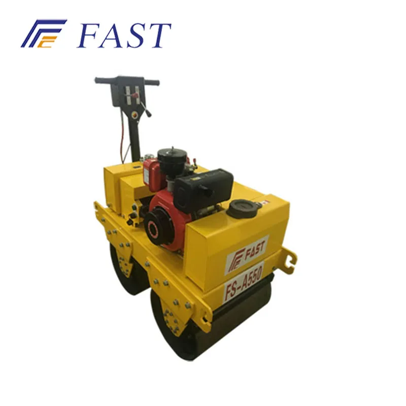 Small walk behind double drum road roller