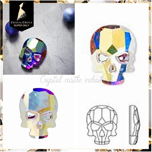 Crystal Castle bulk sale 2856 skull glass crystal ab hotfix strass nail crystals rhinestones flat back