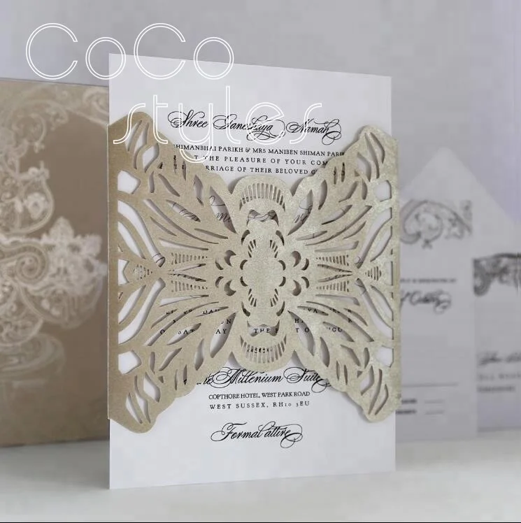 
Cocostyles custom elegant laser cut invitation card with foiling logo for garden wedding 